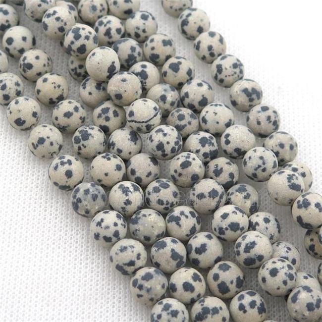 round black Dalmatian Jasper Beads, matte