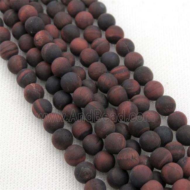 round Red Tiger Eye Stone Beads, matte