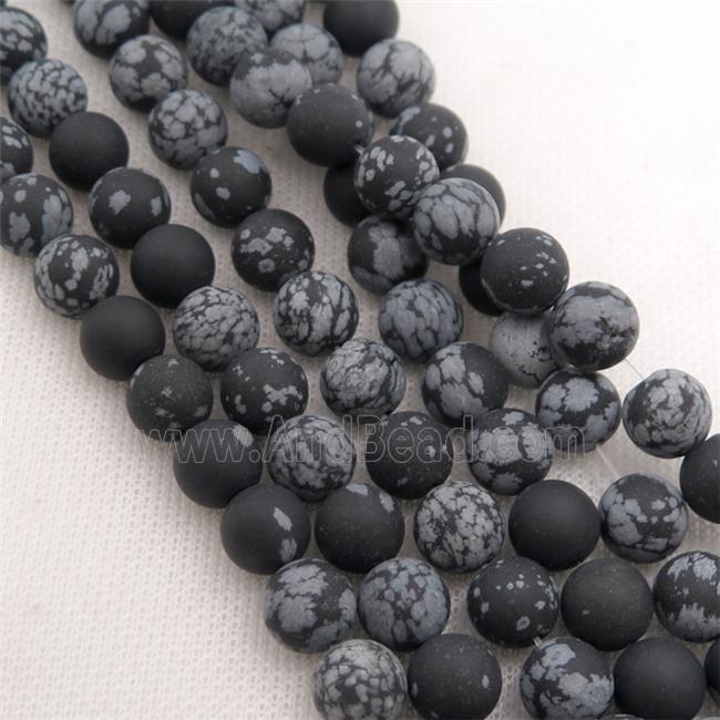 round black Snowflake Jasper Beads, matte