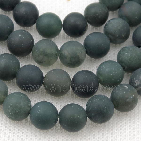 green Moss Agate Beads, round, matte