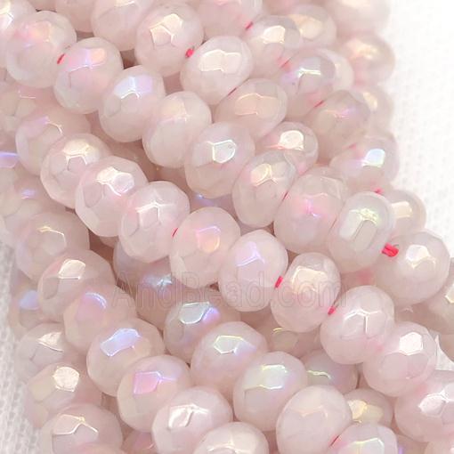Natural Rose Quartz Beads, Faceted Rondelle, AB-color Electroplated