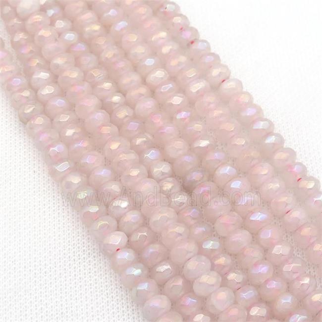 Natural Rose Quartz Beads, Faceted Rondelle, AB-color Electroplated