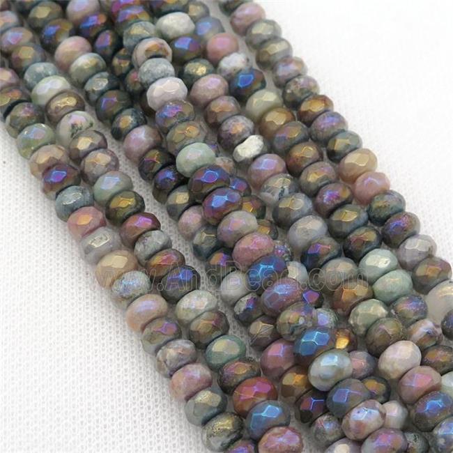 Indian Agate Beads Faceted Rondelle Electroplated