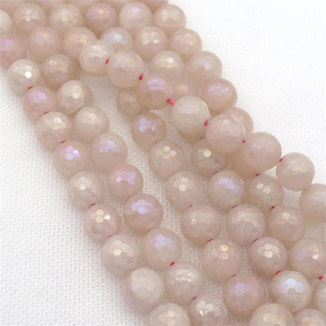 round Rose Quartz Beads, faceted, electroplated