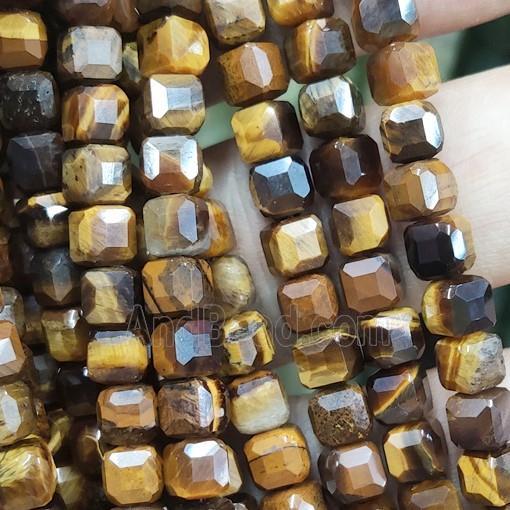 yellow Tiger Eye Stone Beads, faceted cube