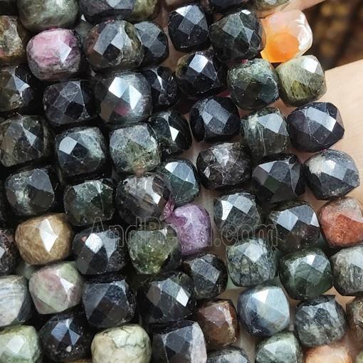 Tourmaline cube beads, faceted, multicolor