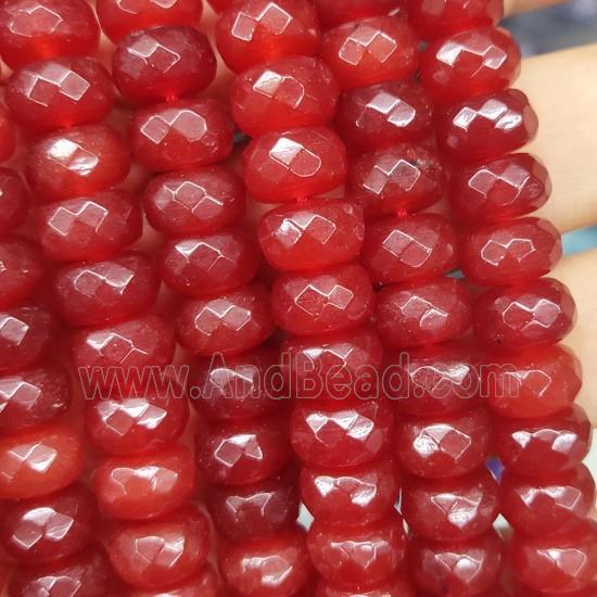 red Jade beads, faceted rondelle