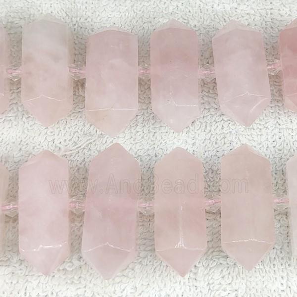 Rose Quartz bullet beads, pink
