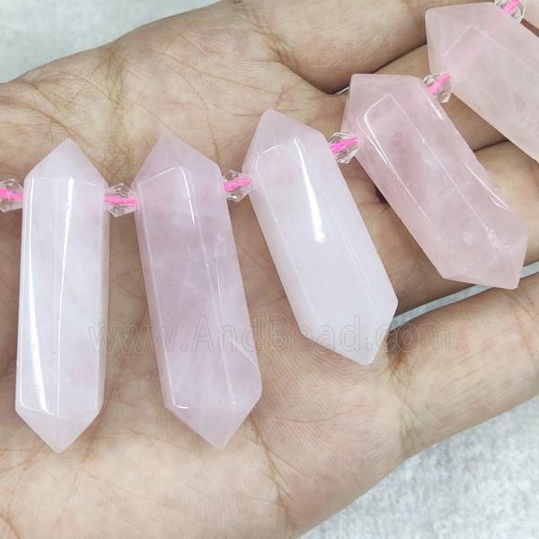pink Rose Quartz bullet beads, top-drilled