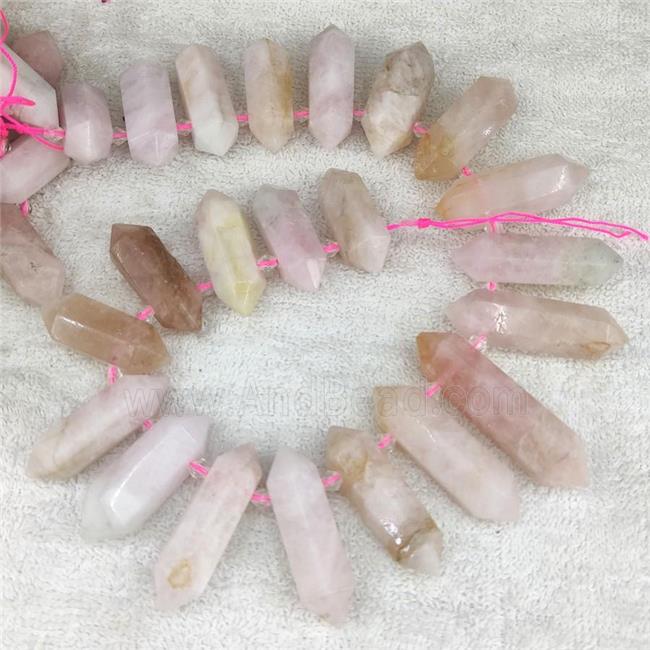 pink Morganite bullet beads, top-drilled