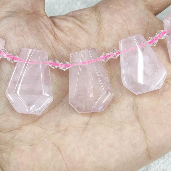 Rose Quartz teardrop beads, pink, top-drilled