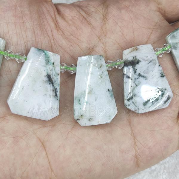 green Tree Agate teardrop beads, top-drilled