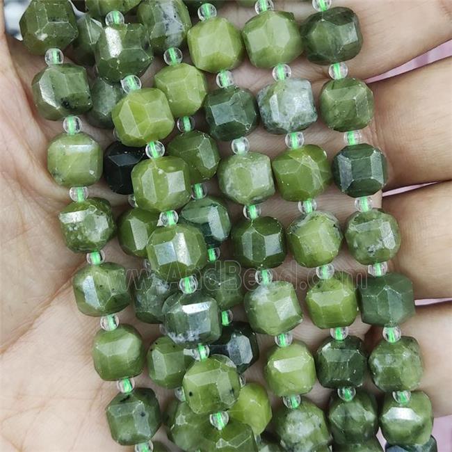 Green Canadian Chrysoprase Beads Nephrite Jade Faceted Cube