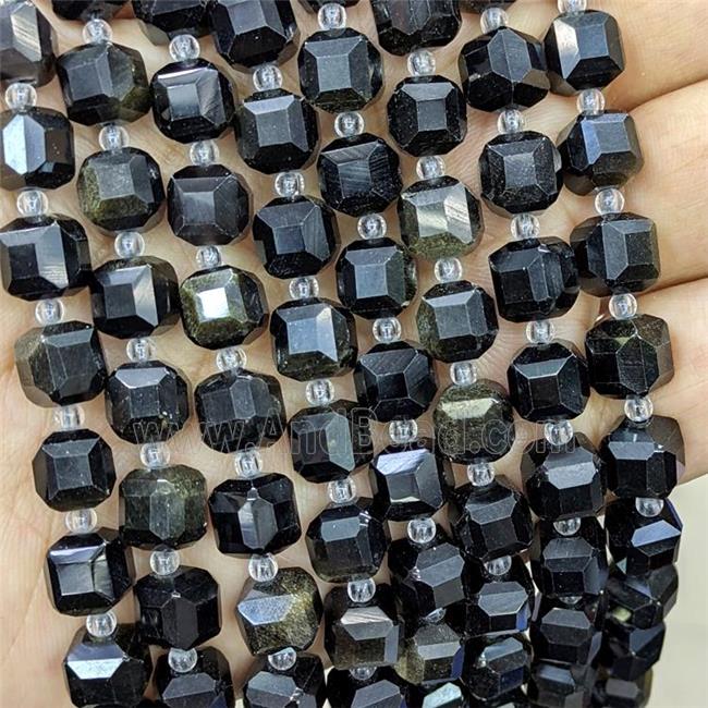 Obsidian Beads, faceted cube
