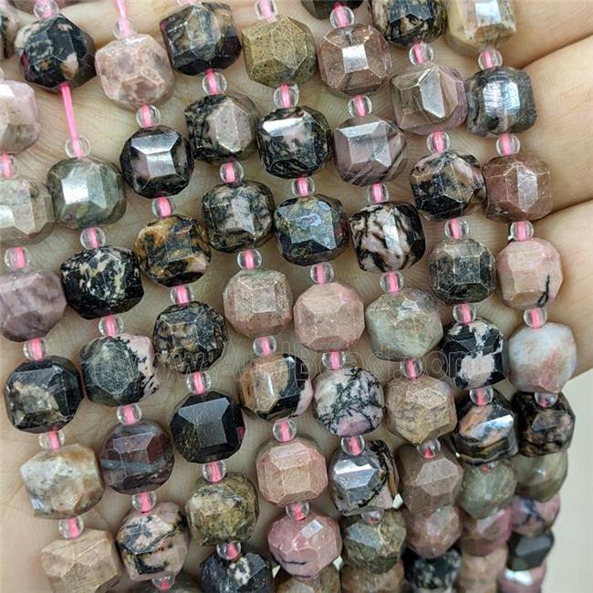 Rhodonite Beads, pink, faceted cube