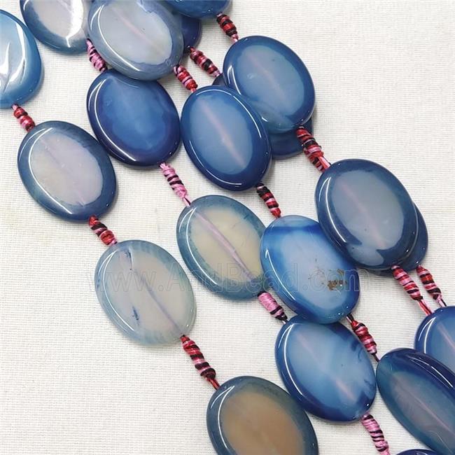 natural Agate Oval Beads, blue dye