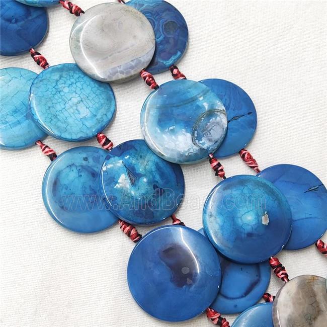 Veins Agate Circle Beads, blue