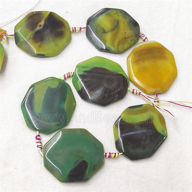 natural Agate Octagon Beads, green dye
