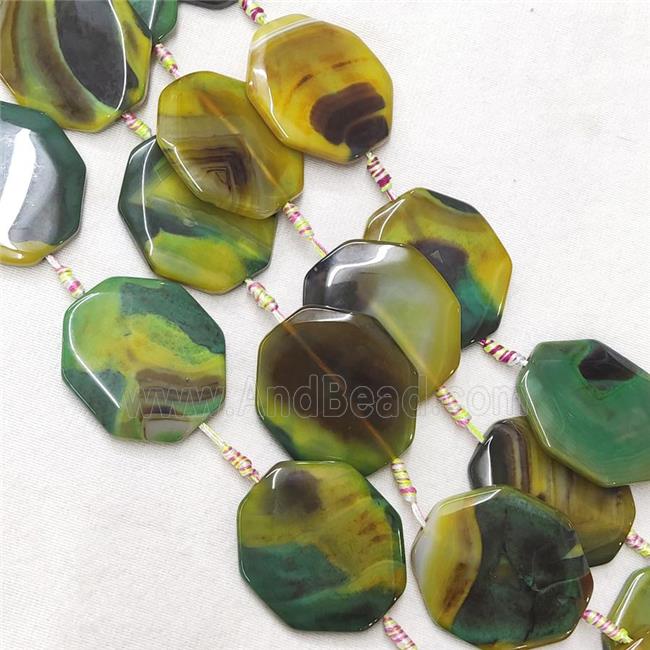 natural Agate Octagon Beads, green dye