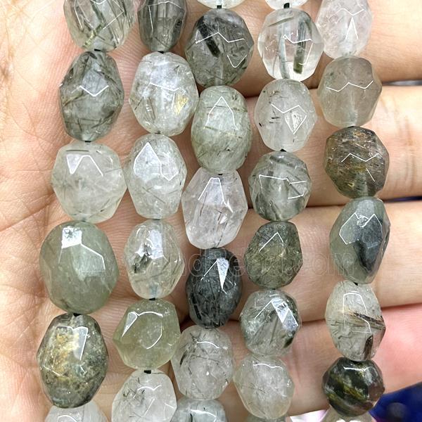 green Rutilated Quartz beads, faceted freeform