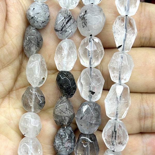 black Rutilated Quartz beads, faceted freeform