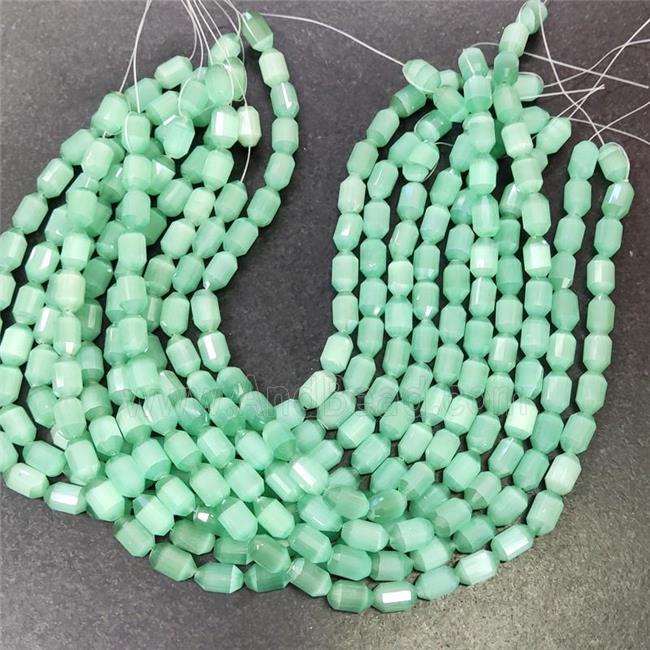 green Cat eye stone barrel beads, faceted