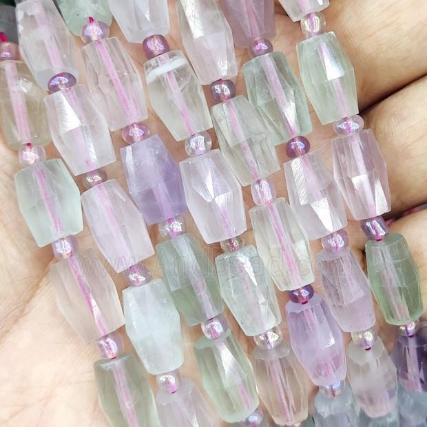 Fluorite Beads, faceted barrel, multicolor