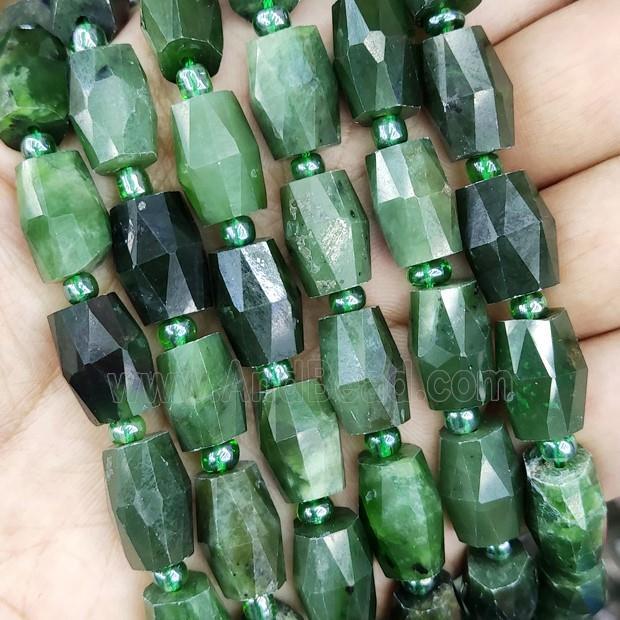 green Canadian Chrysoprase Beads, faceted barrel