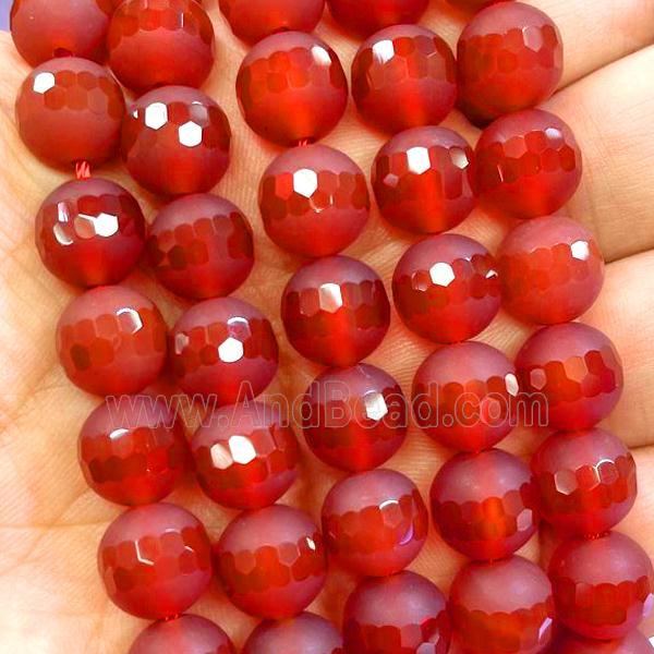 red Agate beads, faceted round, matte