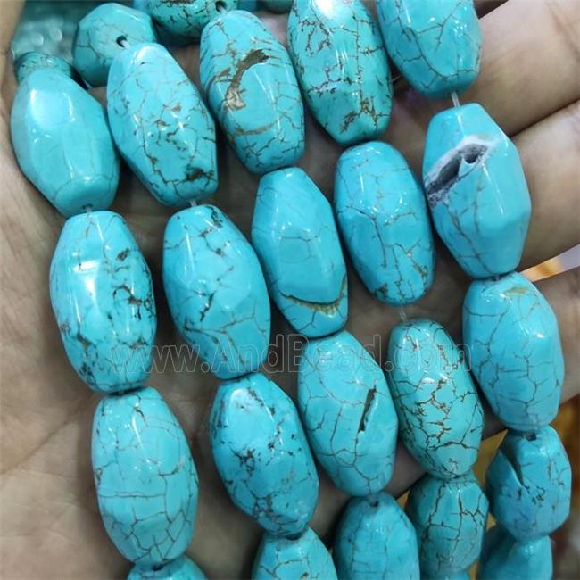 blue Magnesite Turquoise Beads, faceted barrel