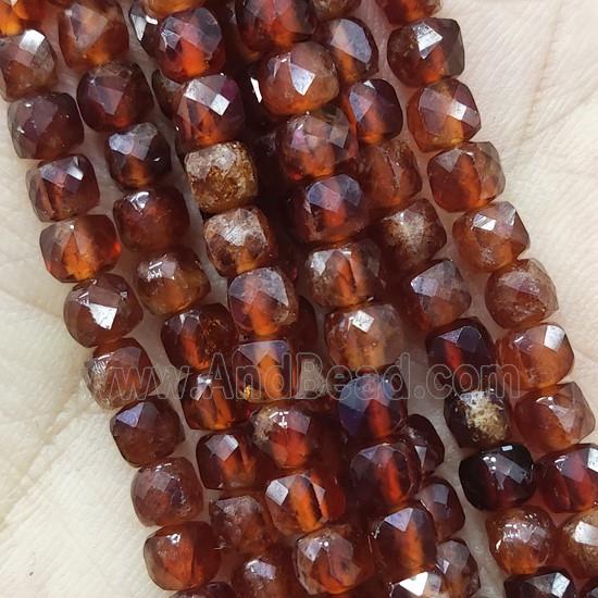 orange Garnet Beads, faceted cube