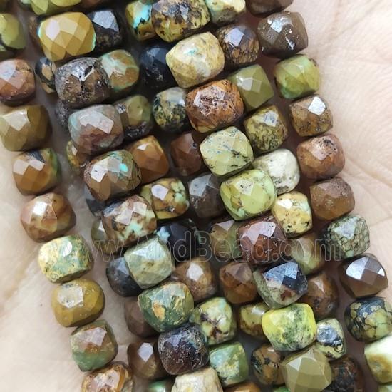 natural Turquoise Beads, faceted cube, brown