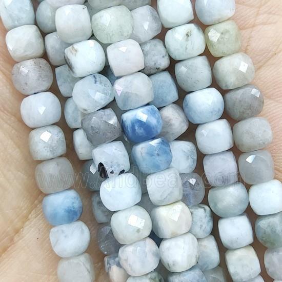 blue Aquamarine Beads, faceted cube