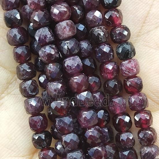 red Garnet Beads, faceted cube