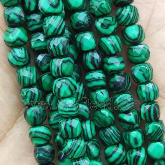 synthetic green Malachite Beads, faceted cube