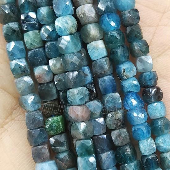 blue Apatite Beads, faceted cube