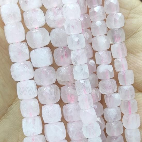 pink Rose Quartz Beads, faceted cube