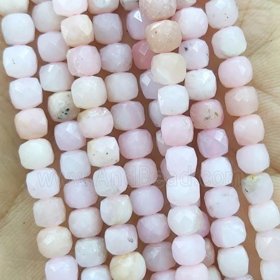 pink Opal Beads, faceted cube