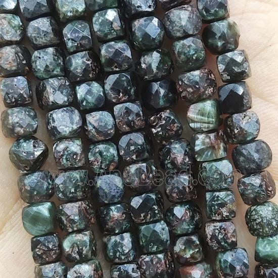 green Charoite Beads, faceted cube