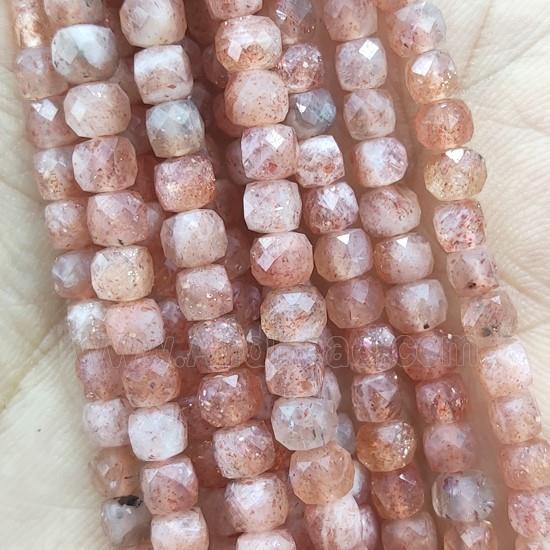 gold Sunstone Beads, faceted cube