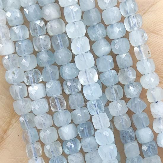 blue Aquamarine Beads, faceted cube, AA-grade