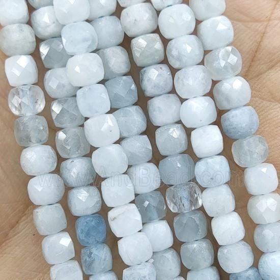 blue Aquamarine Beads, faceted cube
