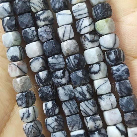black Silk Jasper Beads, faceted cube