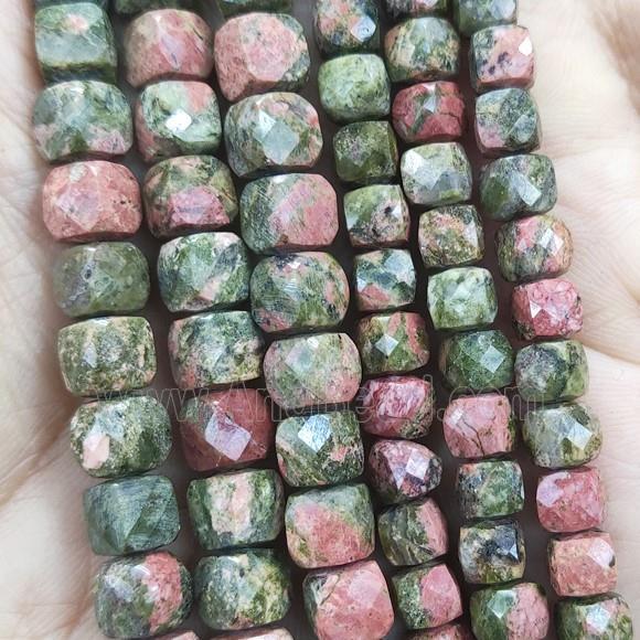 Unakite Beads, faceted cube
