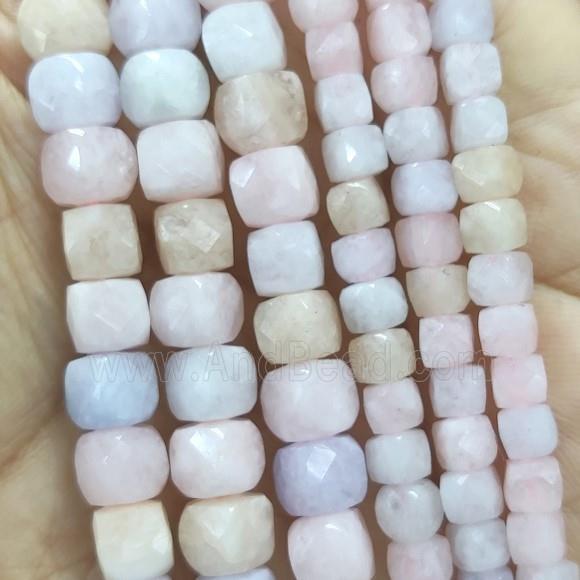multicolor Morganite Beads, faceted cube, treated