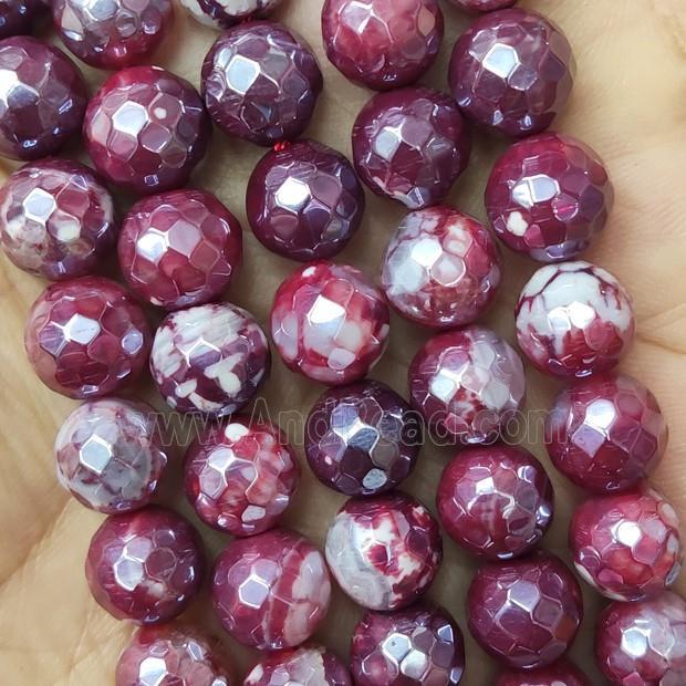 red Fire Agate Beads faceted round electroplated