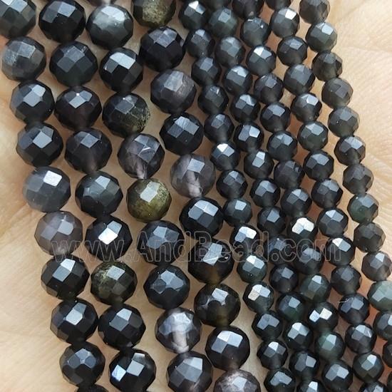 Faceted Round Obsidian Beads