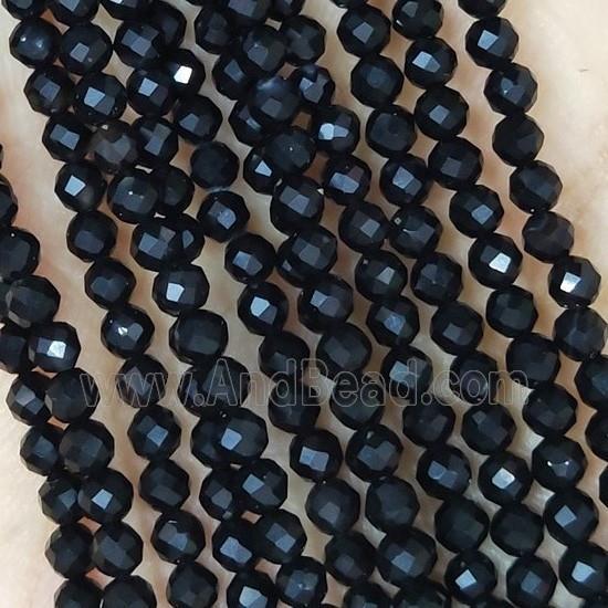 Black Tourmaline Beads Tiny Faceted Round