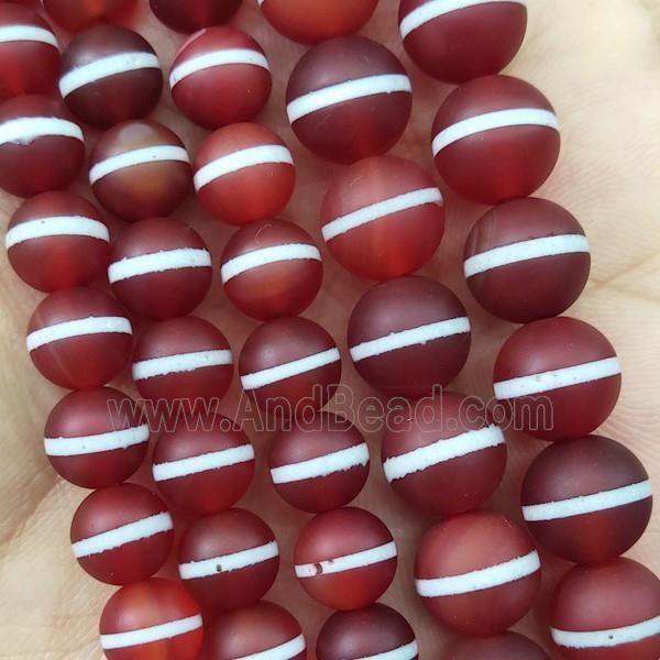 Red Tibetan Agate Beads Round Matte