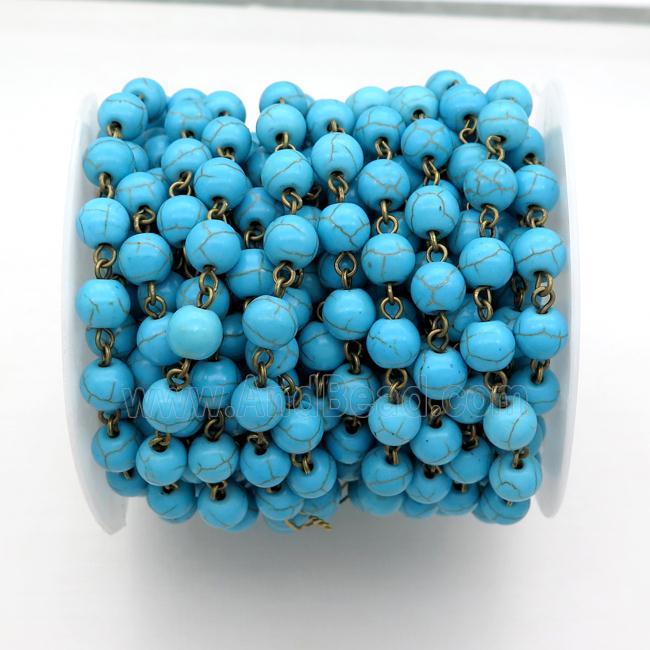 Blue Assembled Turquoise Chain With Bronze Pin